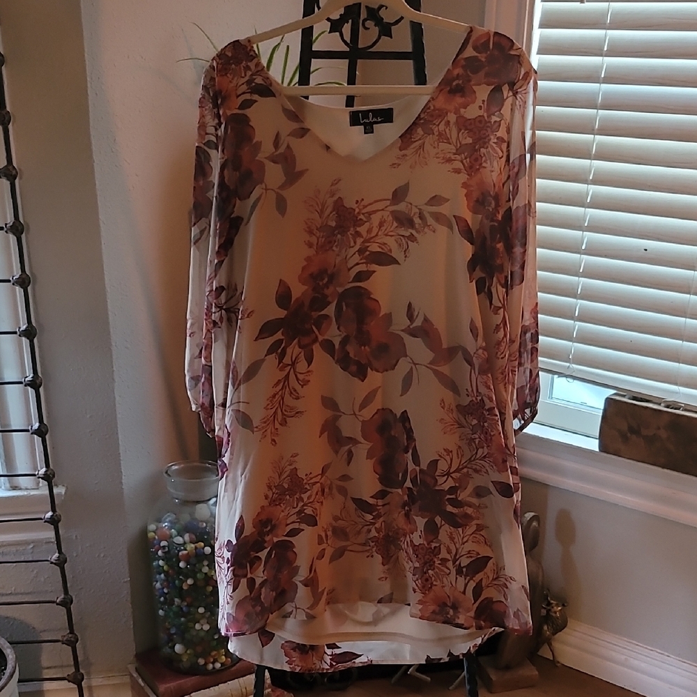 Lulu's Cream and Brown Floral Dress Size XL